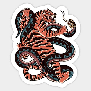 Vintage Tiger & Snake Battle Tattoo Design Sticker